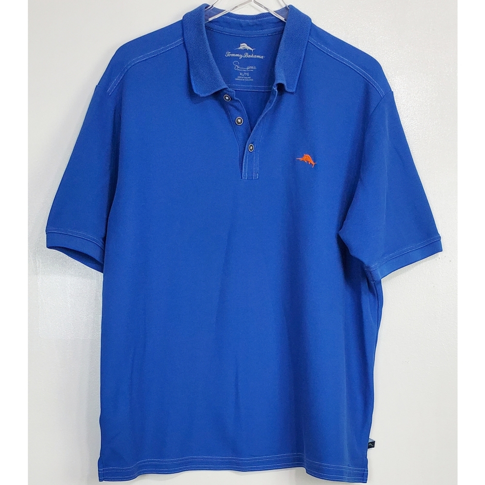Tommy Bahama Xl knit polo shirt short sleeves blue pima cotton embroidered logo